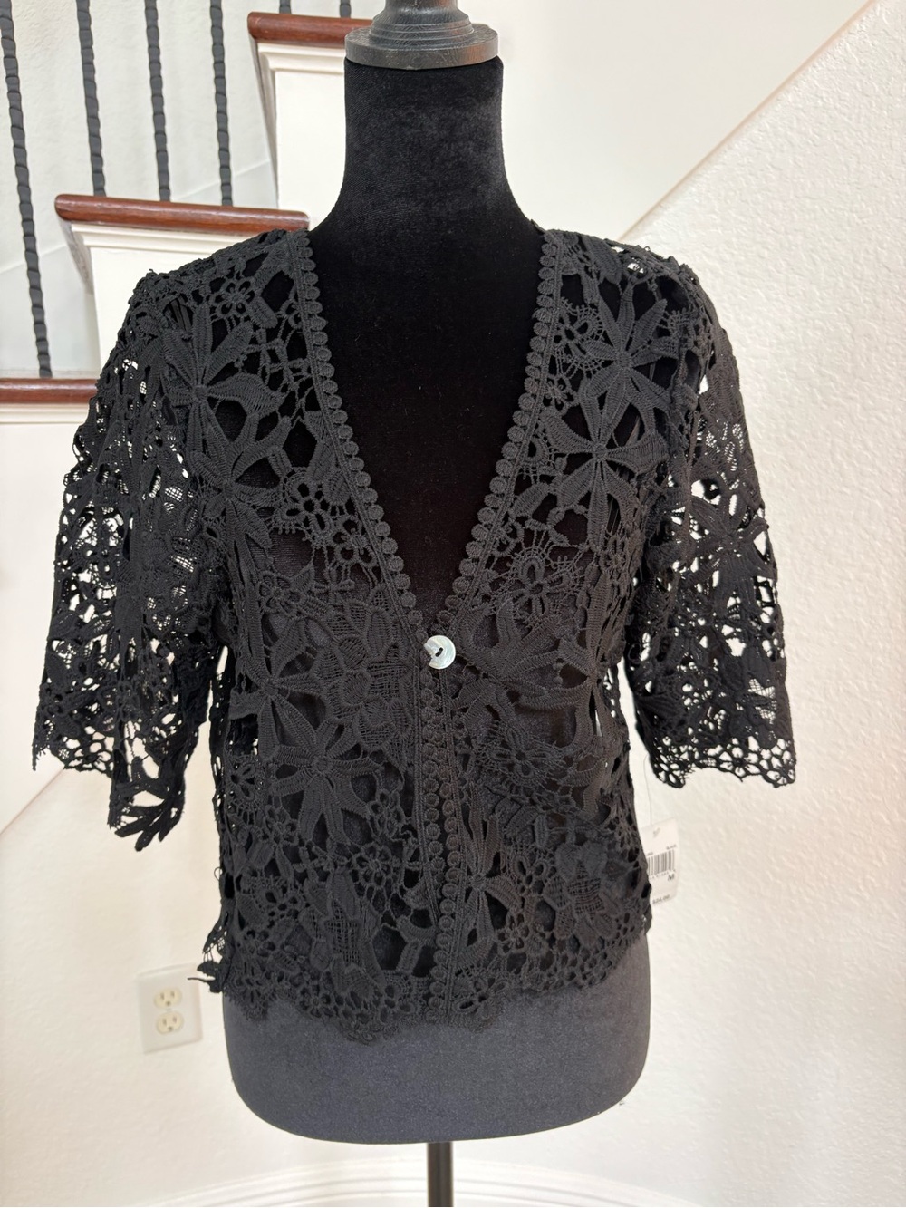 Rabbit Rabbit Rabbit Black Crochet Lace Floral Top